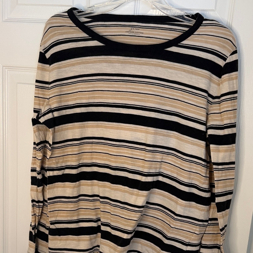 J. Crew Black and Cream Vintage Cotton Top